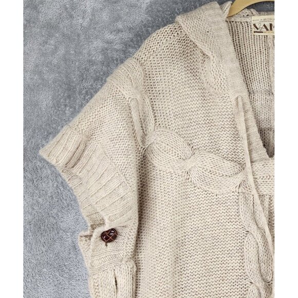 Vamp by Koret Sweater Womens Medium Brown Wool Knit Hooded Vintage Poncho - Picture 9 of 11